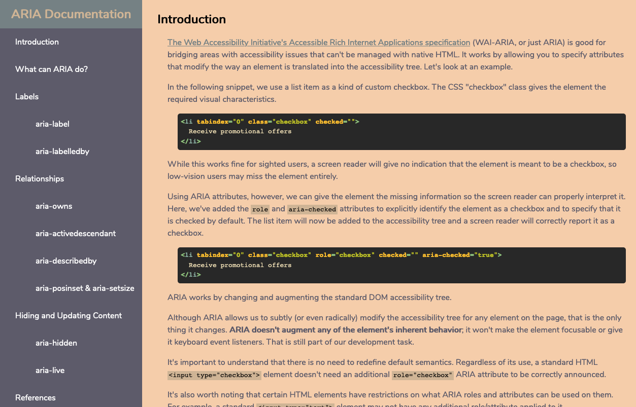 A screenshot of the web app: ARIA Technical Documentation.