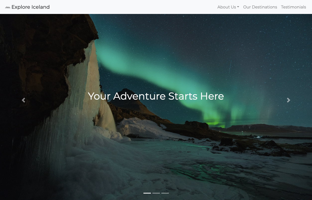 A screenshot of the web app: Explore Iceland.