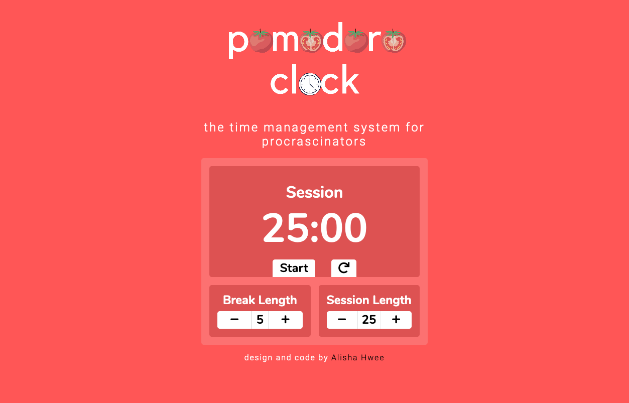 A screenshot of the web app: Pomodoro Clock.